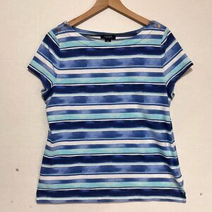 Chaps Short Sleeve Blue Striped Top   Sz L